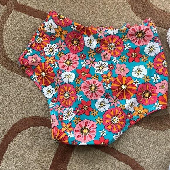Unique Vintage Turquoise & Pink Floral Print Cape May Swim Bottom - Picture 10 of 10